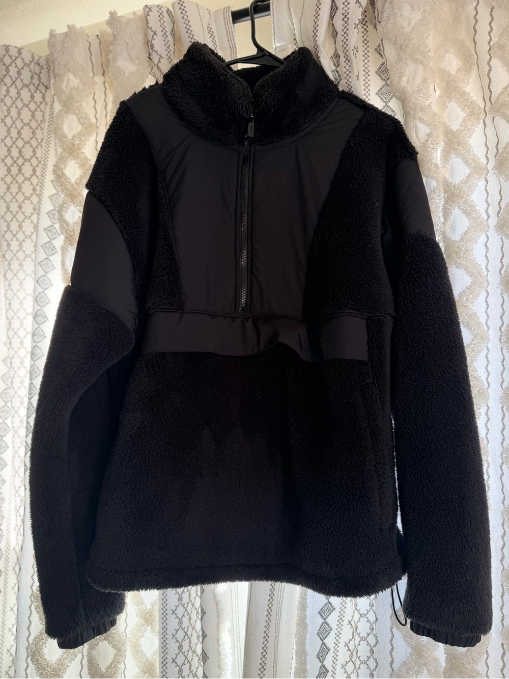 PINK Victoria's Secret Black Sherpa Half-Zip Pullover Jacket NWT